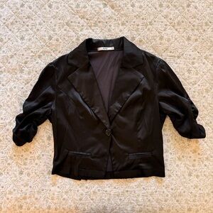 Vintage Papaya black satin mini blazer with 3/4 sleeves